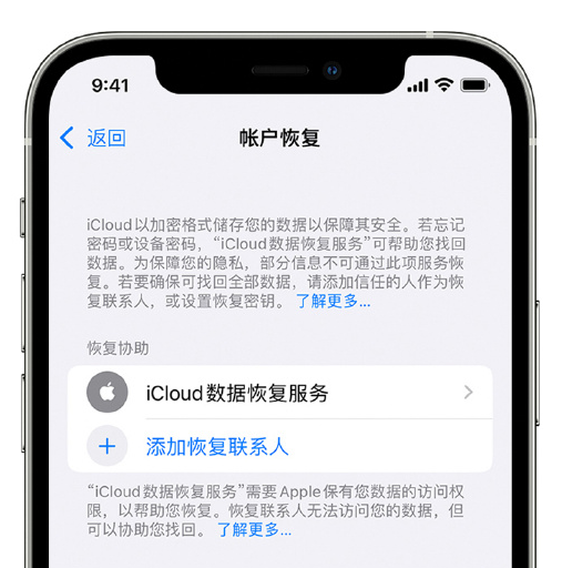 含山苹果手机维修分享在 iPhone 上设置帐户恢复联系人的方法 